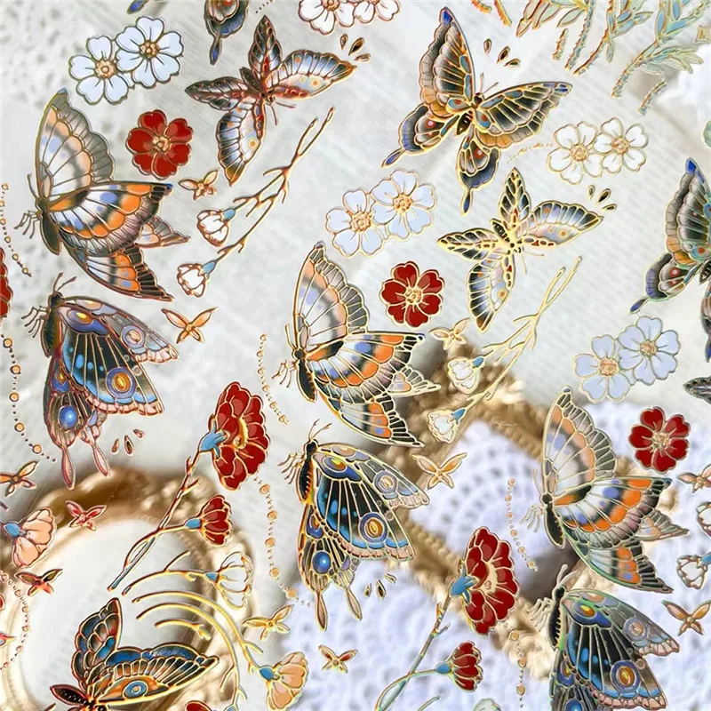 

1 Loop-100cm винтажная Бабочка Цветочная стена Золотая блестящая Васи ПЭТ лента журнал коллаж материал DIY декоративная наклейка