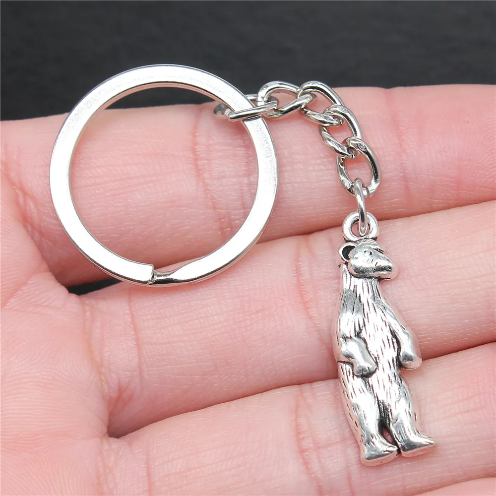 

Keychain Holder Dropshipping Vintage Handmade Antique Silver Color 31x10mm Bear Pendant Keyring