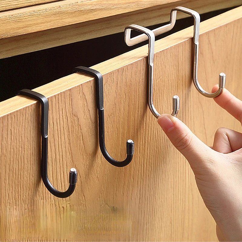 

1PC S-type Door Hanger Hook Stainless Steel Free Punching Cabinet Door Without Trace Clothes Hook Door Back Wall Mounted Hooks