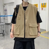 spring cotton cargo vest men fashion retro pocket vest mens japanese streetwear loose sleeveless jacket mens tactics vest m 2xl