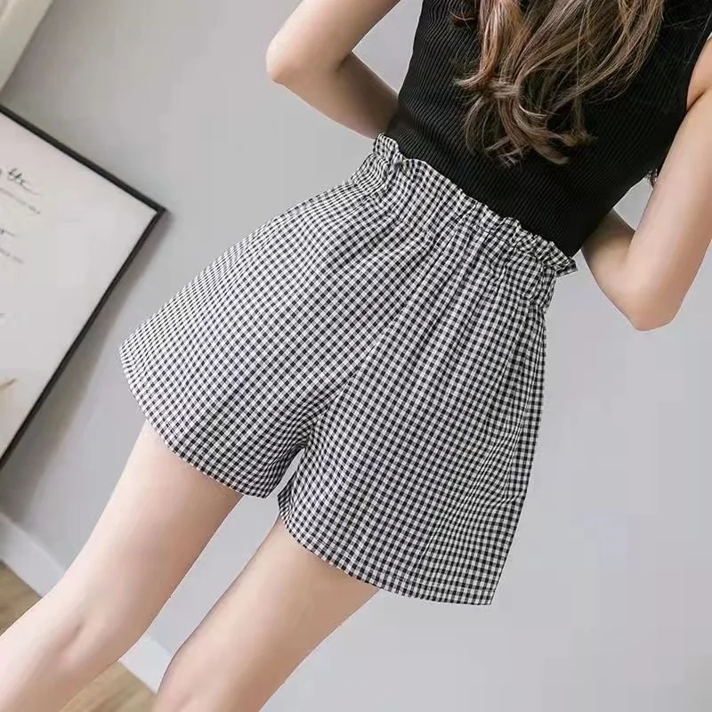 Elastic Waist Wide Baggy Short Pants for Women To Wear Loose Plaid High Womens Shorts Streetwear Normal Outdoor Trend 2023 XL Xl