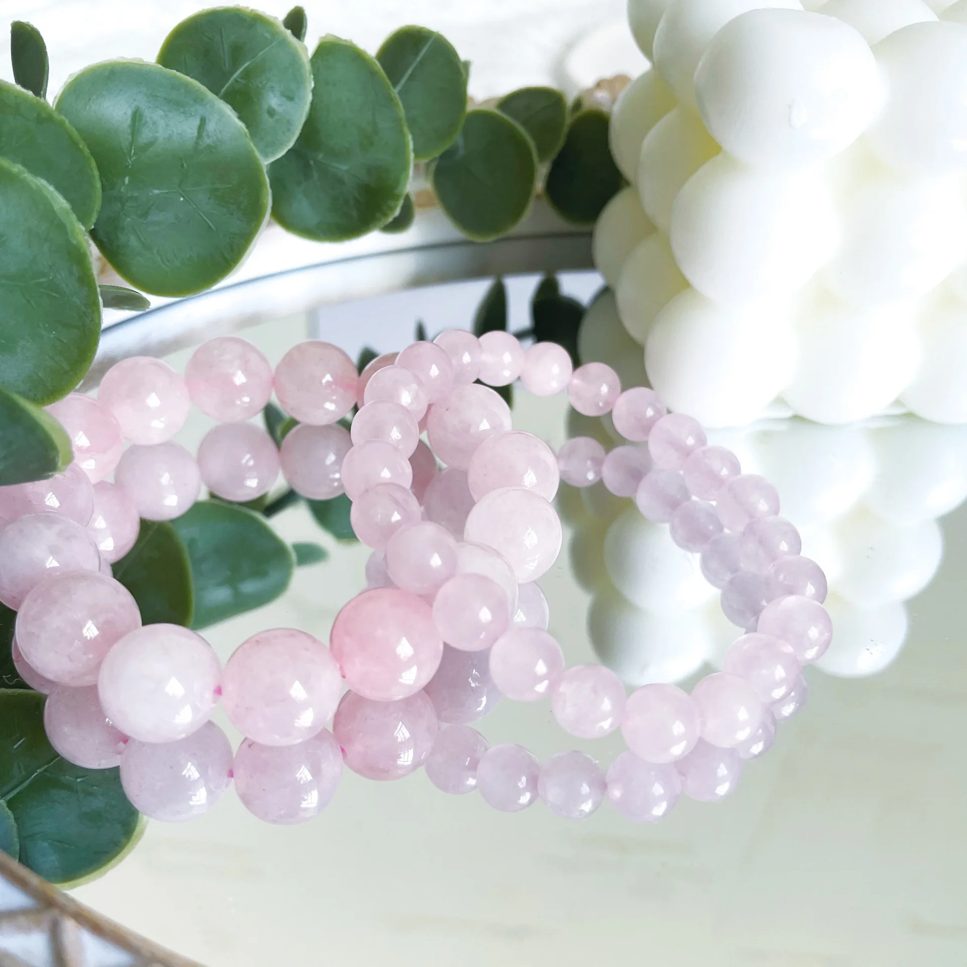 

Natural Stone Pink Quartz Crystal Beaded Bracelets Beads Lovers Woman Gift Sweet Reiki Healing Energy Strand Bangles Girls