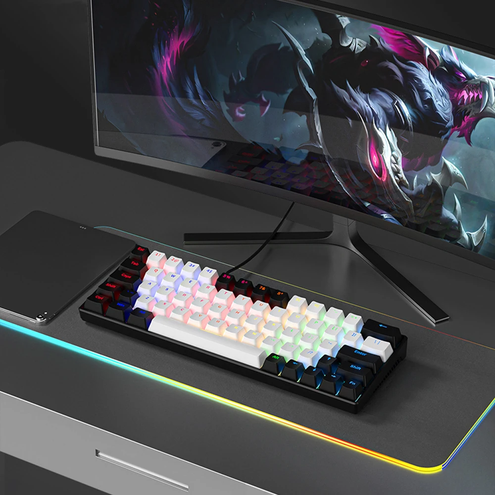 

HONSIGOGO KA6406 64 Keys Wired RGB Ergonomic Design Pink White Black Mechanical Keyboard For Gamer Cabinet PC Portable Keyboard