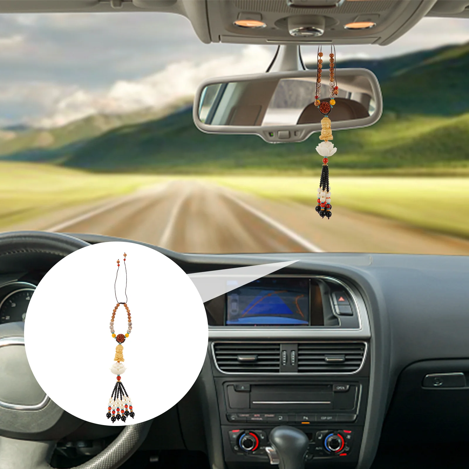 

Car Accessories Automotive Buddha Statue Decor Pendants Interiors Boxwood Decoration