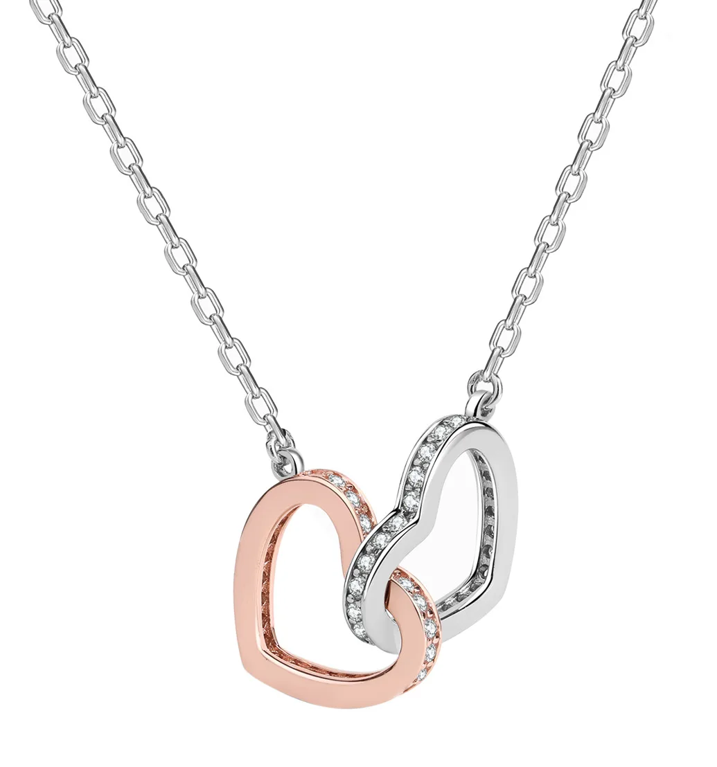 

2023 Hot selling S925 sterling silver heart to heart clasp pendant in Japan and South Korea, French regular necklace for women
