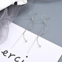 sterling silver earrings japanese korean style face small ball strip fringe earrings long wavy ear lines