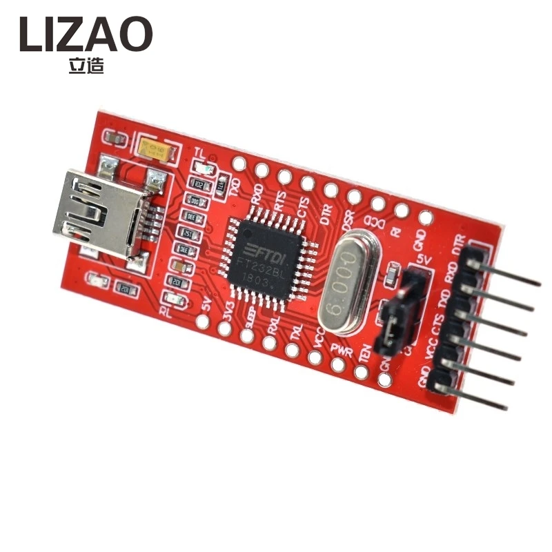 Фото Модуль последовательного интерфейса LIZAO FT232RL USB 2.0 на TTL, преобразователь уровня напряжения 3.3V ~ 5V DC, плата-адаптер FT232BL для загрузки программ и отладки №4