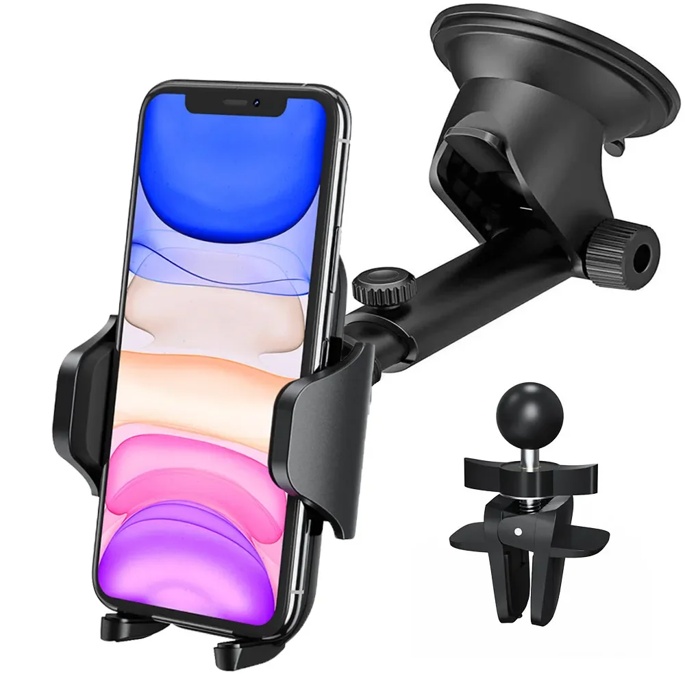 

Car Phone Holder 3 in 1 Car Phone Mount for Dashboard Air Vent Windscreen, Phone Mount with Air Vent Clip and Strong Suction Cup