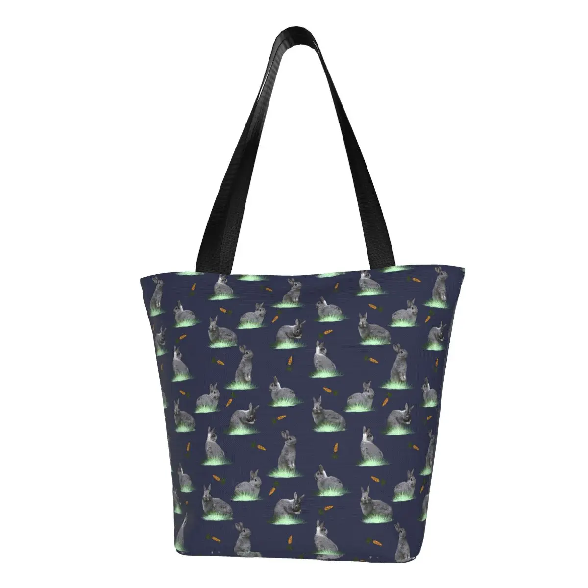 

Cute Rabbit Shopper Bag Bunny Carrot Print Shopping Bags Lady Fun Tote Bag Polyester Beach Student Handbags