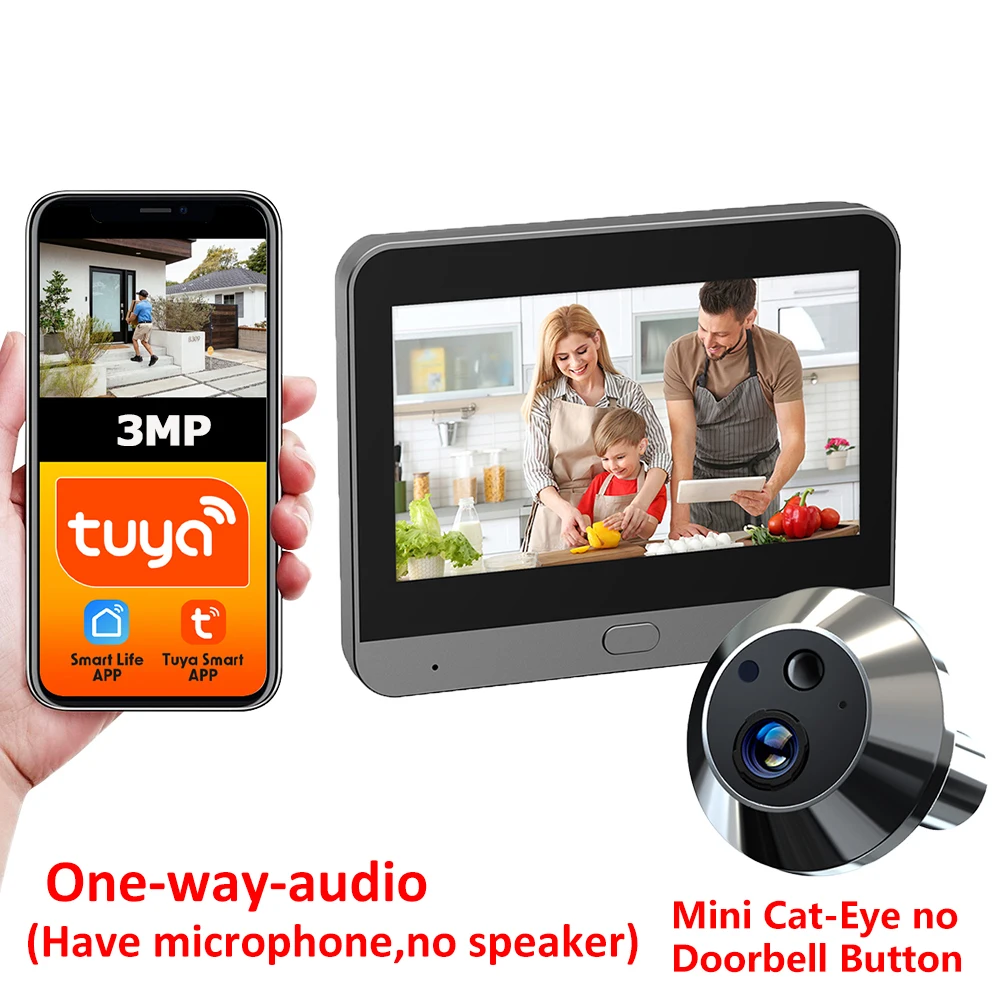 Tuya Smart Life 3MP с питанием от батареи 2.4Ghz WiFi Magic Peephole Eye цифровой дверной глазок PIR дверной звонок камера 940NM ночное видение