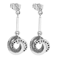 original interlocking circle openwork heart with crystal studs earrings for women 925 sterling silver wedding pandora jewelry
