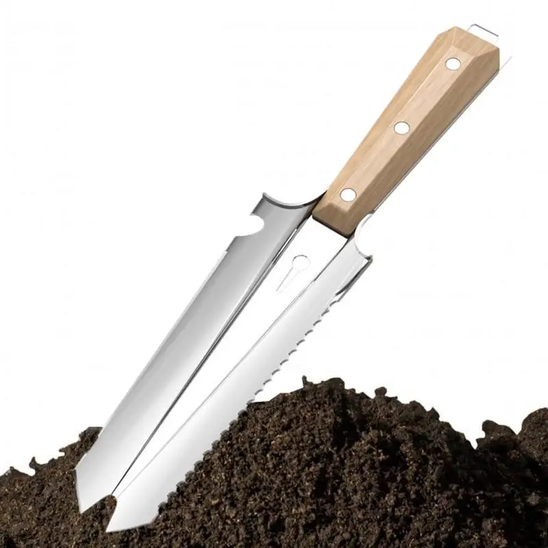 

Garden Spade Sharp Edges Hangable Stainless Steel Weed Digger With Wood Handle Labor Saving Multifunctional Gardening Gift For