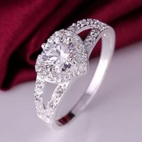 stylish heart silver plated ring sophisticated simple party shiny jewelry
