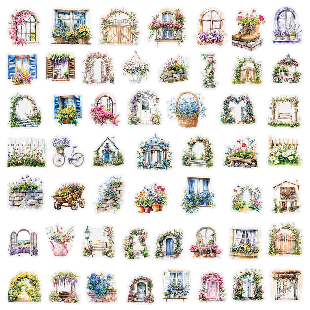 

50 прозрачных стикеров с цветочным дизайном