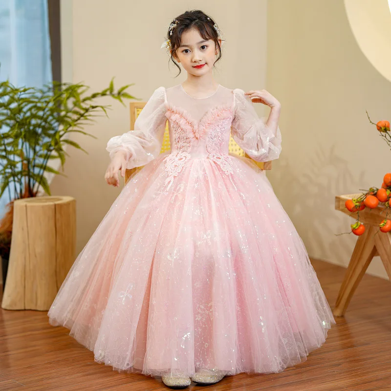 

Женское кружевное платье с длинным рукавом, на Возраст 4-14 лет