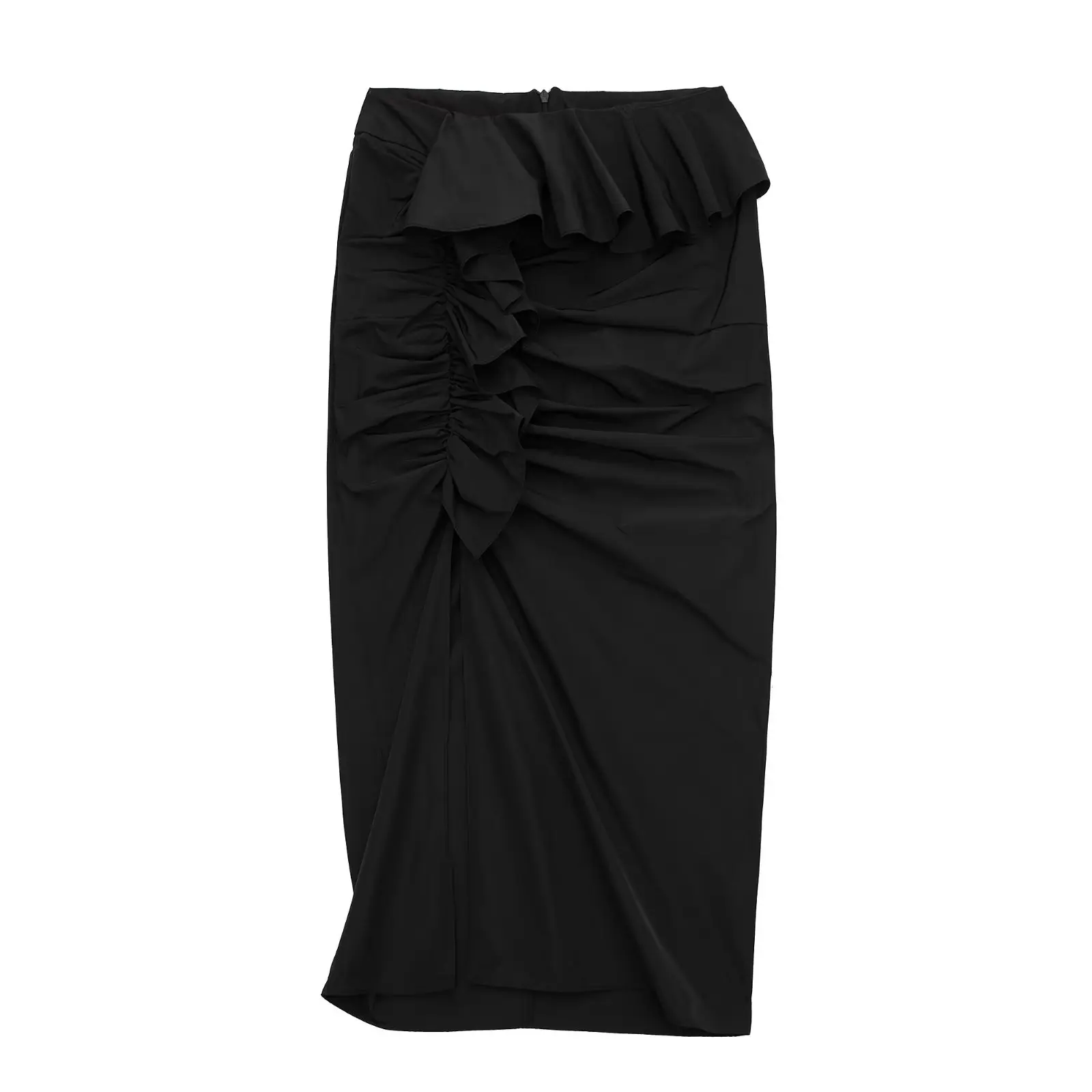 

PB&ZA Woman Clothes Long Skirt Elegant Streetwear High Waist Black Tierred Folds Slim Midi Fashion 2022 Fall Outfits 0387187