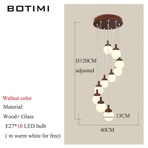 Стеклянный подвесной светильник BOTIMI для лестницы в скандинавском стиле, подвесной кухонный светильник из массива дерева, подвеска для кухонного островка