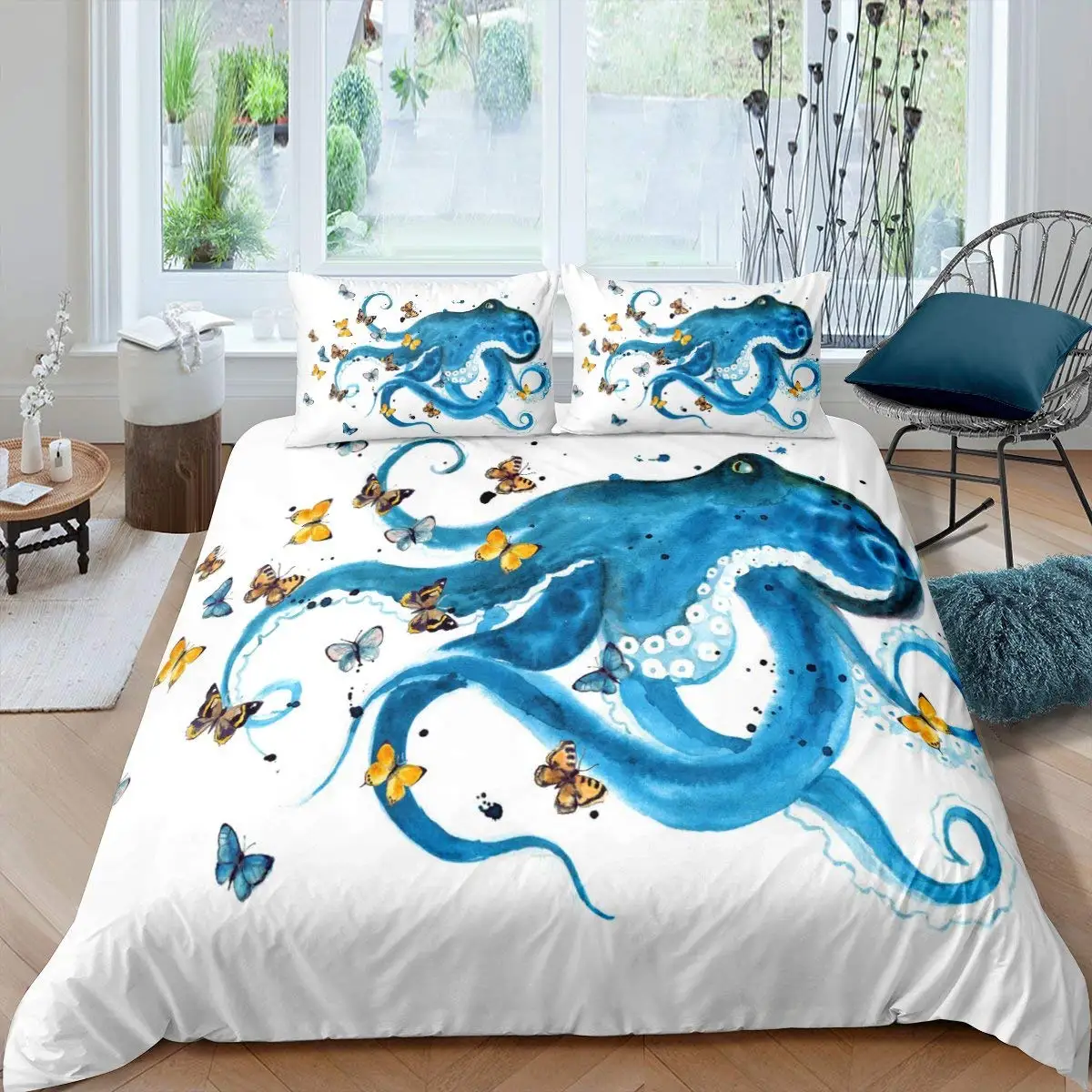 

Octopus Duvet Cover Set Teal Blue Octopus Tentacles Twin Bedding Set Sealife Ocean Sea Animal Queen King Polyester Quilt Cover