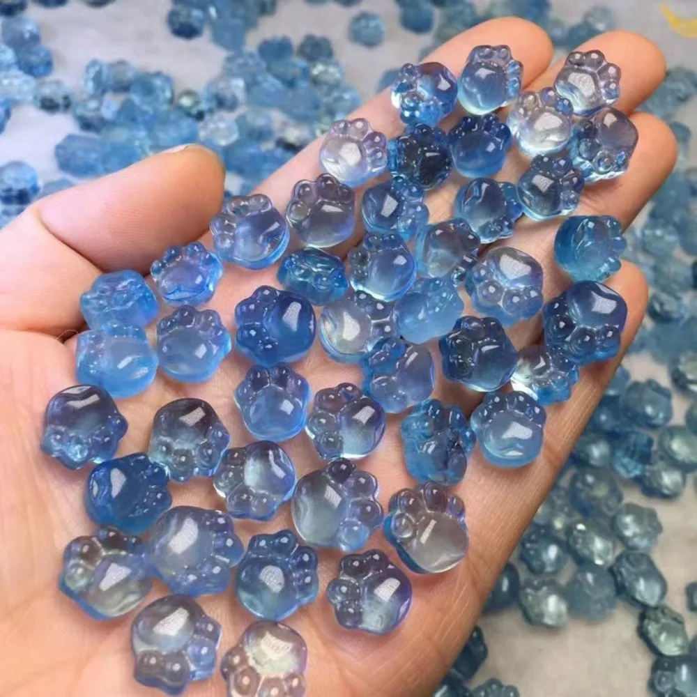 

1pc Natural Aquamarine Cute Cat Paw Carving Quartz Crystals Healing Stone Gift DIY For Pendant Earring Bracelet Gemstone Mineral