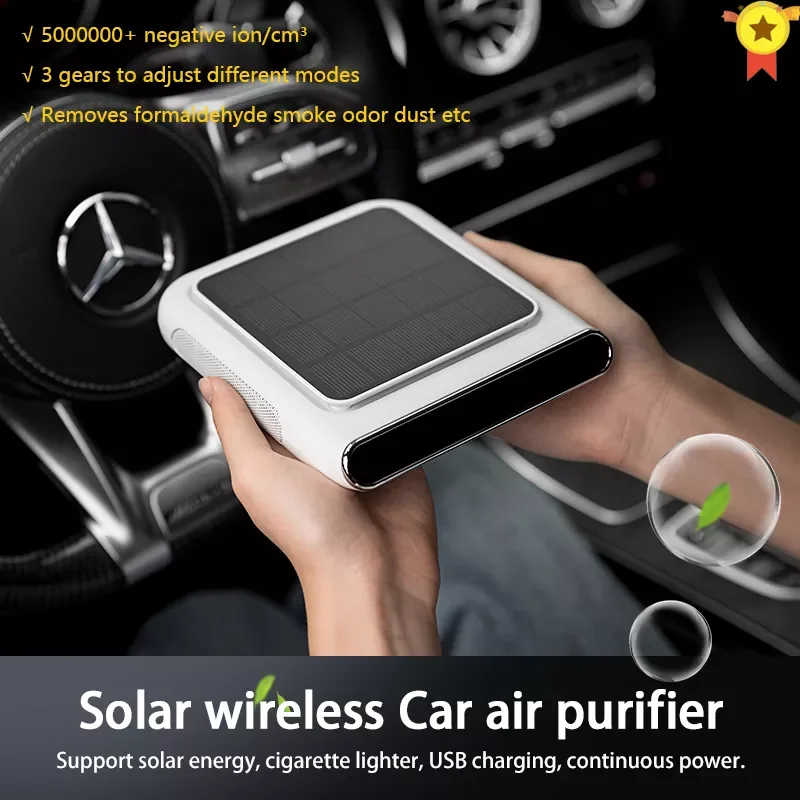 

Solar Car Air Purifier LED Digital display HEPA filter Home Smart control Anion Air Purification Air Freshener Smoke Remover