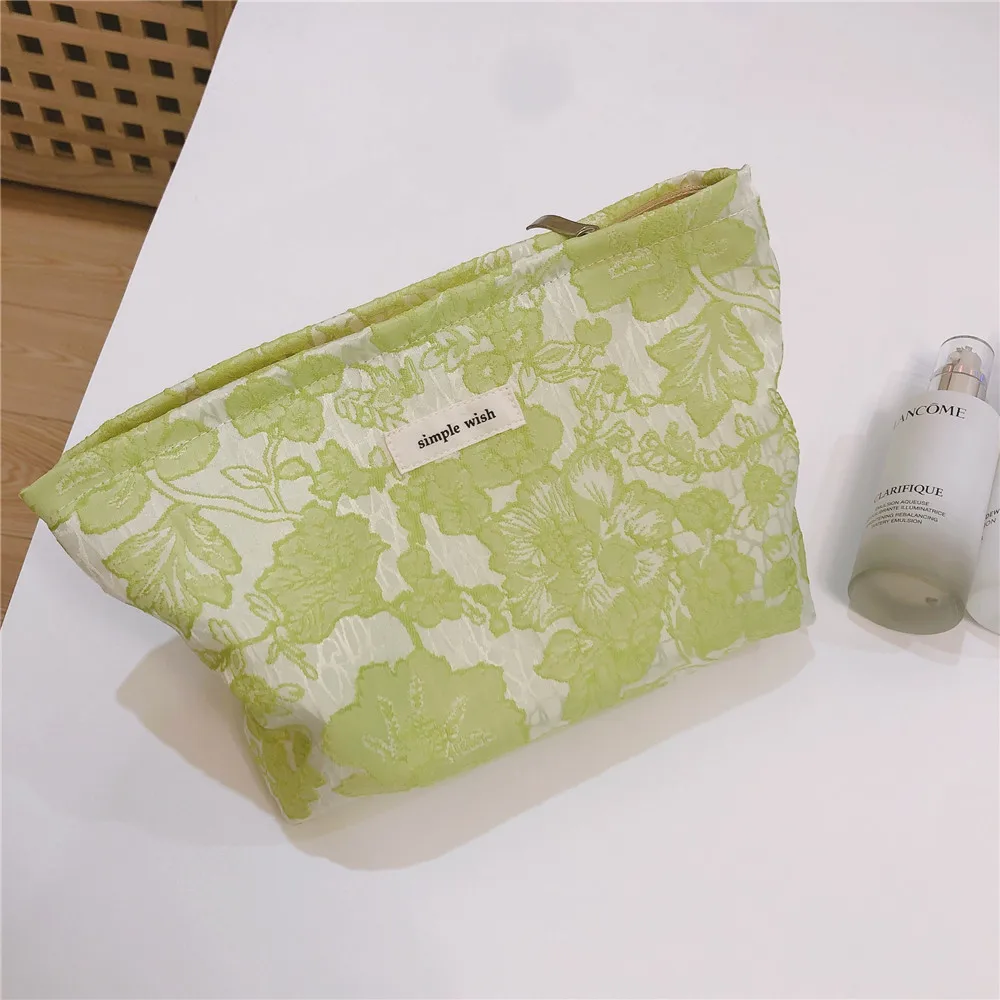 Женская косметичка с зелеными цветами ретро-мешок для хранения косметики