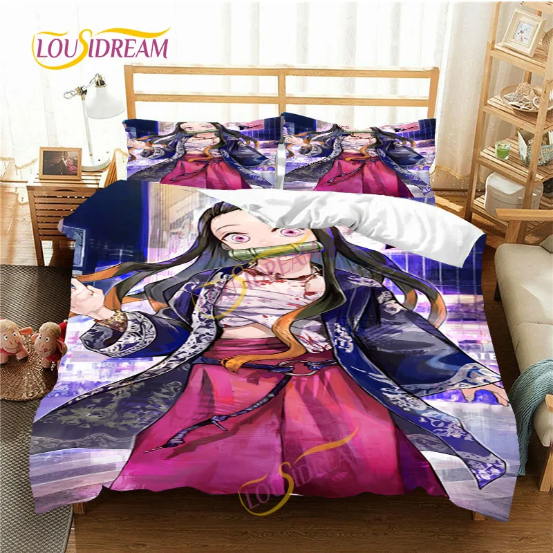 

Demon Slayer pillowcase bedding Four season bed sheet cartoon children's gift three piece bedroom soft three piece bedspread.