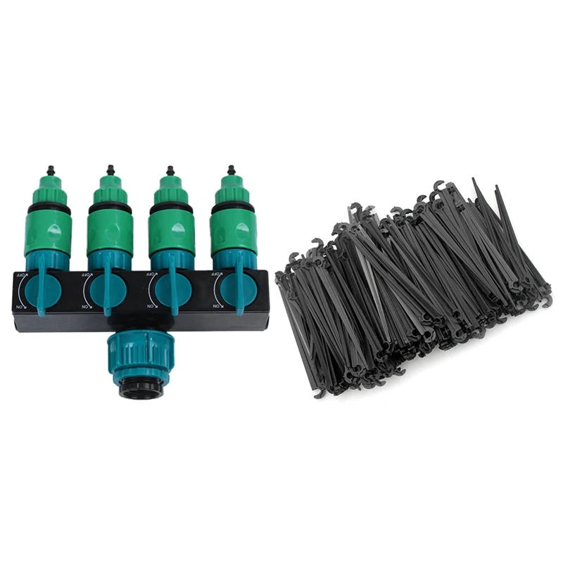 

1 Set Garden Hose Splitter Water Pipe Tap Connector & 1 Bag 200 Pcs Irrigation Drip Support Stakes 1/4 Inch Tubing Hose