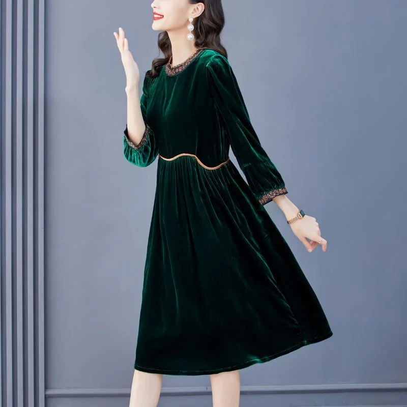 Шелковое бархатное платье из шелка тутового шелкопряда Золотое женское