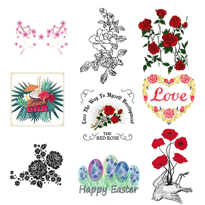

Heat Transfer for Clothes Cartoon Letter Applique Iron-on Transfers for Clothing Stickers Summer Fashion Rose Flower Thermal