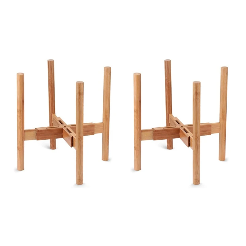 

2X Expandable Plant Holder Bamboo Wood Flower Pot Display Stand Potted Rack Up To 12 Inch Planter