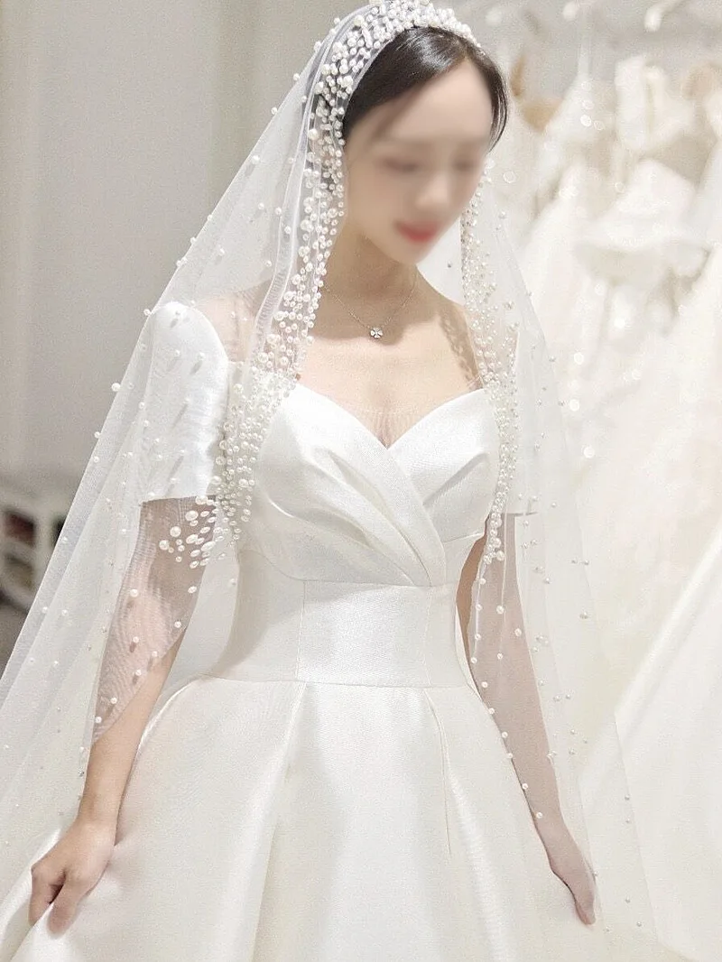 Винтажная Высококачественная белая свадебная фата для невесты ручной работы с