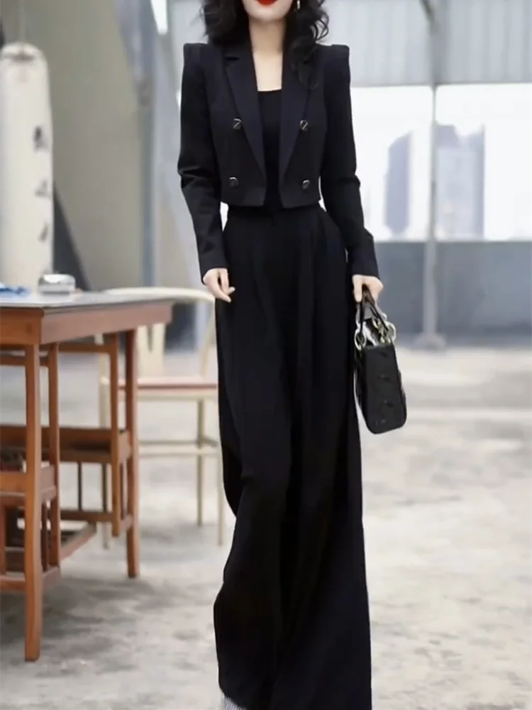 High Quali the Same Model as Online Celebri Fashion Set Women 2023 Spring New Double-Breasted Small Suit Outerwear Slimmi...