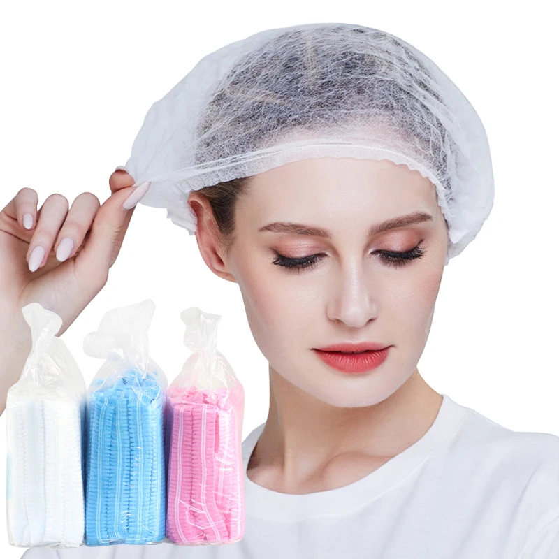 

100Pcs/bag Disposable Hair Shower Cap Non-woven Pleated Anti Dust Hat Set Women Men Bath Caps Hair Salon Beauty Accessories
