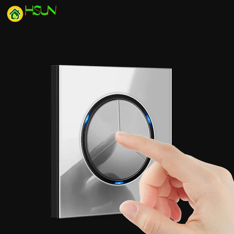 

86 Industry 1 2 3 4 gang 1 2 way gray Tempered glass switch Light press Wall Switch With LED lights France Germany socket USB