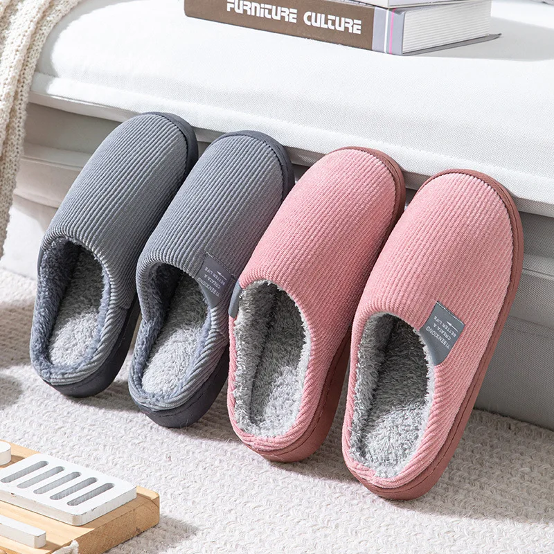 Cotton Slippers Men and Women Winter Home Indoor Soft and Comfortable Cotton Shoes Non-slip Plus Velvet Warm Couples Slippers