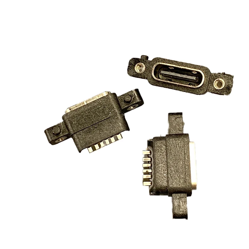

2pc Type-c waterproof female socket 6P patch type with screw hole positio SMT3.1