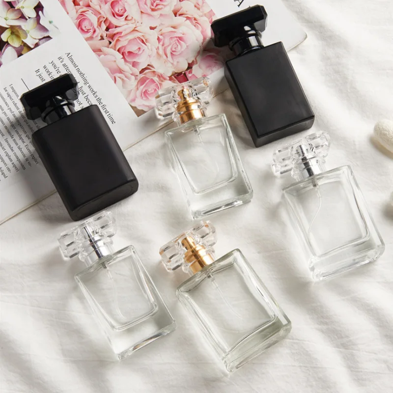 

New 30ml 50ml Transparent Black Perfume Bottle Portable Travel Empty Glass Refillable Spray Bottle Cosmetics Container Perfume