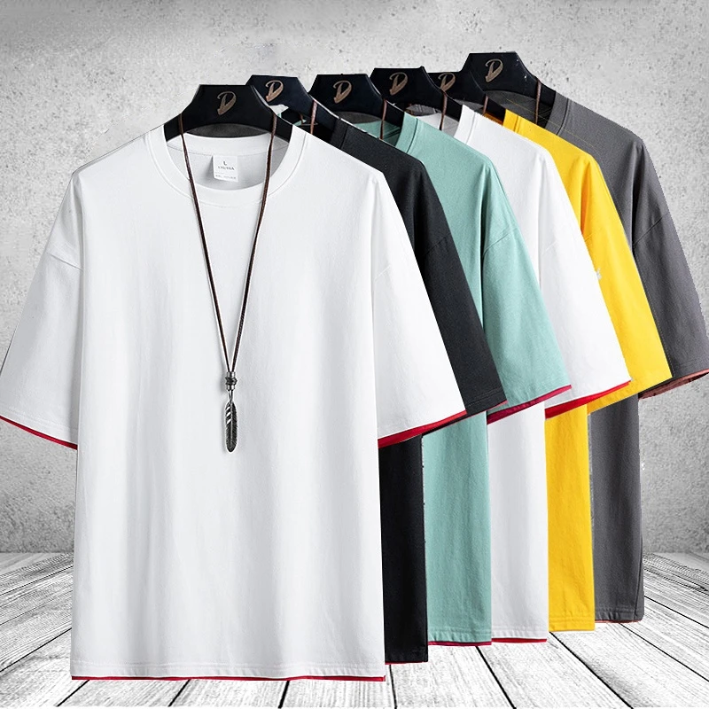 

New Summer Men's T Shirt 2022 Fashion Solid T Shirt Mens Oversized Hip Hop Short Sleeve Casual Cotton Mens Streetwear Top Tees