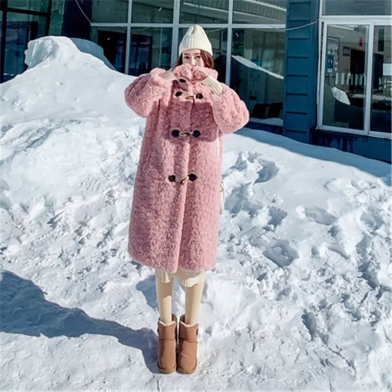 Зимнее модное пальто из искусственного меха, женское свободное плюшевое пальто средней длины с воротником-стойкой и имитацией кроличьего меха, теплая свободная одежда H2663