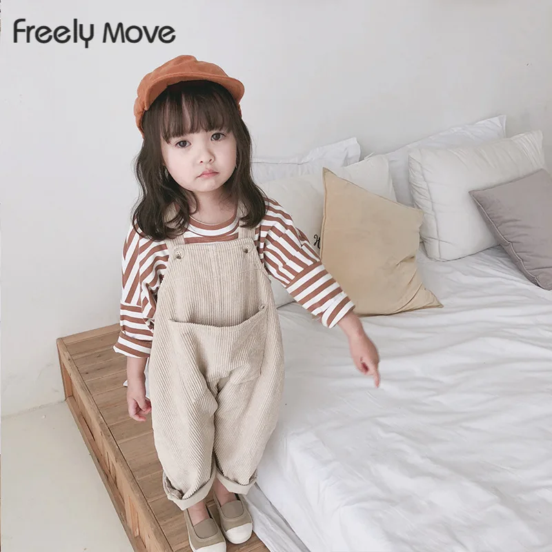 

Freely Move 2022 Spring Korean Style Baby Girls Corduroy Loose Overalls Cute Kids Casual All-match Suspender Trousers Bib Pants