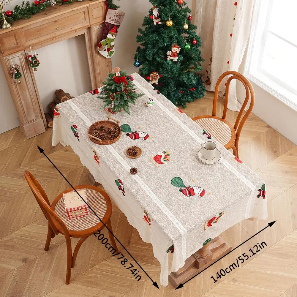 Рождественская скатерть Санта-Клауса, моющаяся, 140X200 см, прямоугольная обеденная скатерть, прозрачное кружево, коврик для обеденного стола, чехол для стола с кисточками (art.: 3920d232aa25e) - 3920d232aa25e