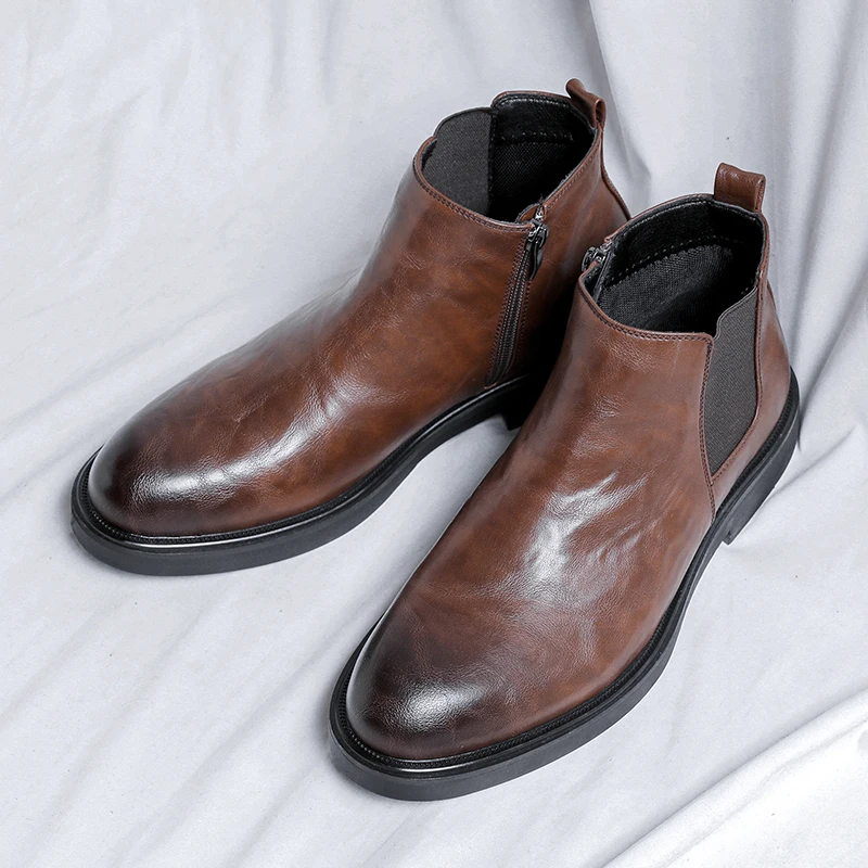 

Men's Leather Waterproof Chelsea Dress Boots Casual Business Work Daily Shoes for Men