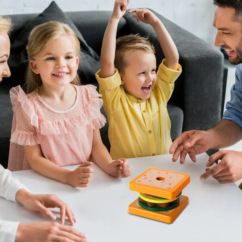 Деревянные штабелируемые игрушки для пищевых продуктов имитация бургер