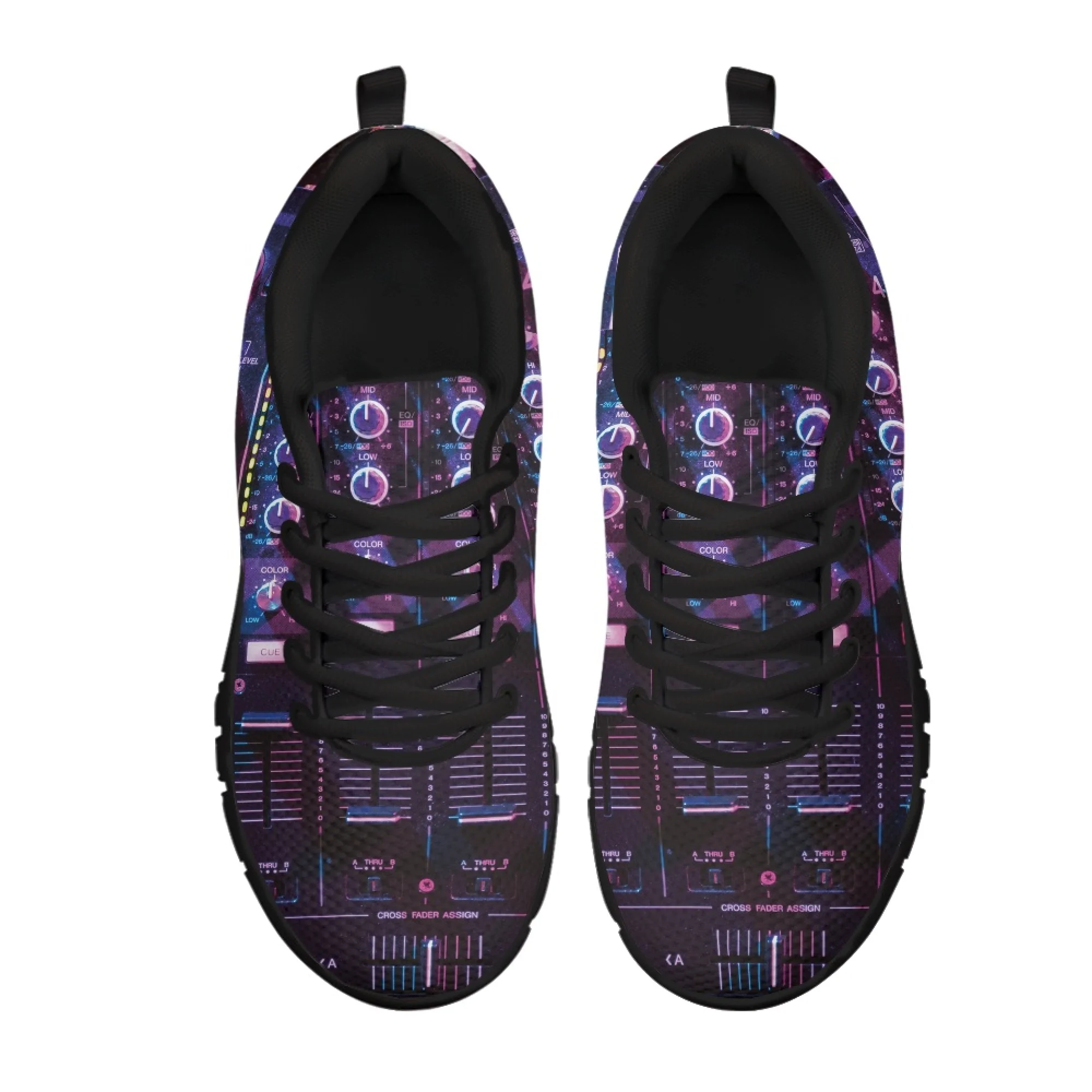 Yikeluo Electronic Piano Pattern Prints Shoes for Women Lace up Sneakers Mesh Vamp Light Ladies Flat Shoes Breathable Zapatillas