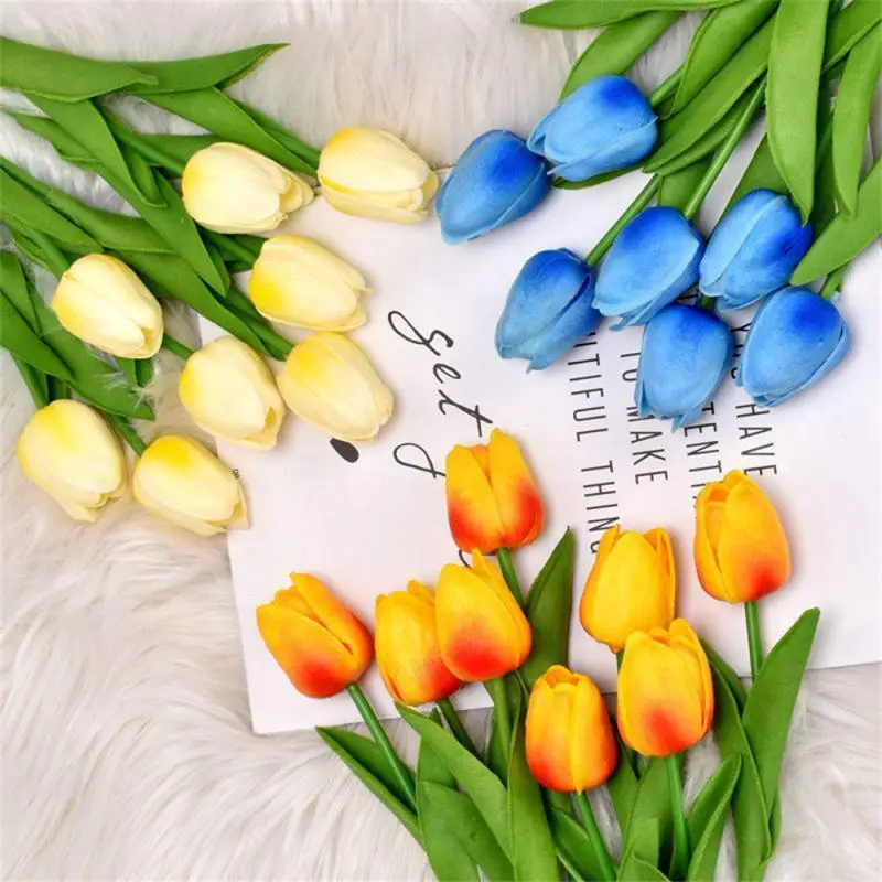 

Multicolor Tulips Artificial Flowers Faux Tulip Stems Real Feel PU Tulips For Easter Spring Wreath Wedding Table Decoration