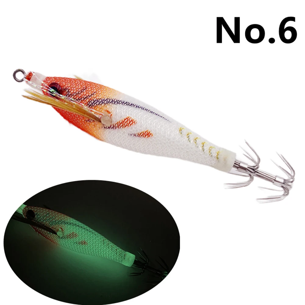 

6g/8cm Fishing Bait Luminous Wooden Shrimp Squid Hook Fake Bait Fish Hook Crankbaits Pike Carp Fishing Bait Luminous Lures