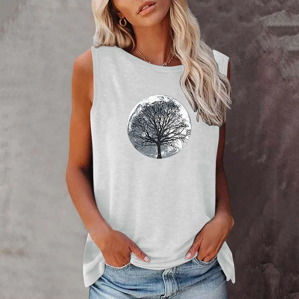 

Seeyoushy Earth Tree Women's Loose Sleeveless T-shirt New Harajuku Fashion O-Neck Women's T-shirt Women's Tops Vintage Camisetas