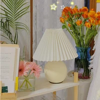 vintage pleated table lamp korean ceramic cloth standing desk lamp for living room bedroom lamps art decor home light fixtures