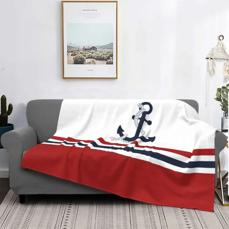 

Дышащие одеяла с морским синим якорем в полоску, мягкое Фланелевое летнее матросское одеяло для дивана, офисной кровати