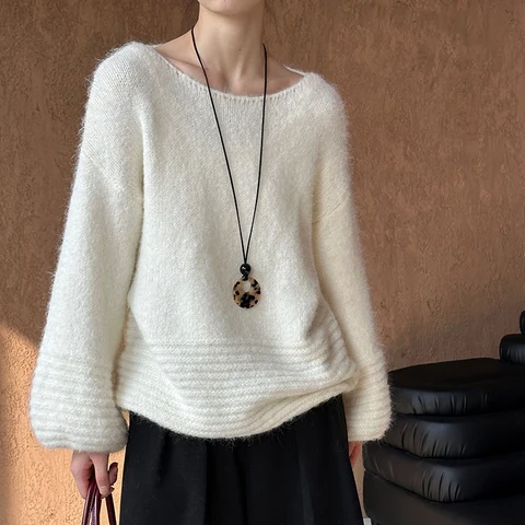 2024, женский мягкий вязаный свитер, сексуальный большой пуловер с круглым вырезом и рукавами-фонариками, одежда, топы для женщин, свитер Pull Femme
